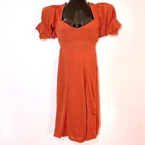 Orange Midi Dress with Puff Sleeves NWOT